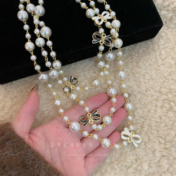 小香風蝴蝶結珍珠項鍊女輕奢高級感長款毛衣鏈千金風氣質頸鏈配飾