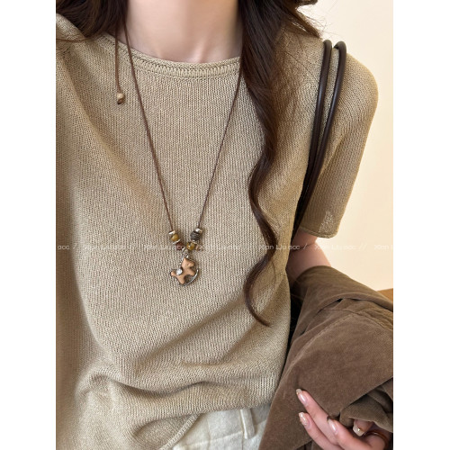 復古小馬串珠吊墜抽拉項鍊女生2026新款小衆高級感衛衣毛衣鏈配飾