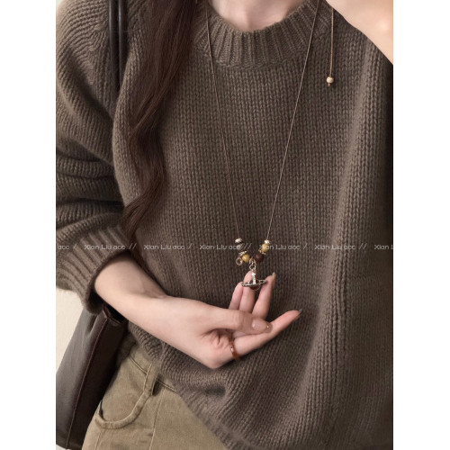 復古小馬串珠吊墜抽拉項鍊女生2026新款小衆高級感衛衣毛衣鏈配飾