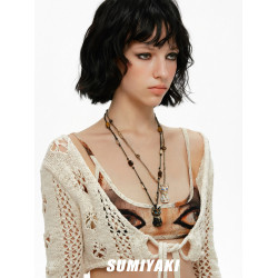 SUMIYAKI 生命之瞳法老埃及貓毛衣鏈 貓咪安卡虎眼石手工串珠項鍊