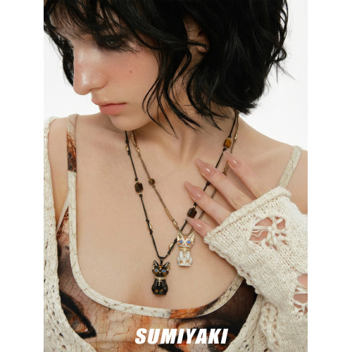 SUMIYAKI 生命之瞳法老埃及貓毛衣鏈 貓咪安卡虎眼石手工串珠項鍊