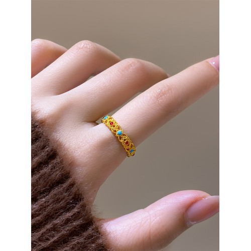 古法琺瑯彩開口戒指女款輕奢不掉色百搭食指環2026新款小衆設計感