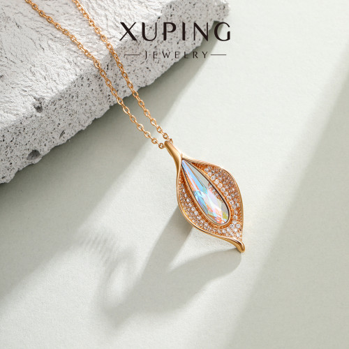 柔柔時尚輕奢重工合金馬蹄蓮仿水晶項鍊 柔柔時尚輕奢重工合金馬蹄蓮仿水晶項鍊