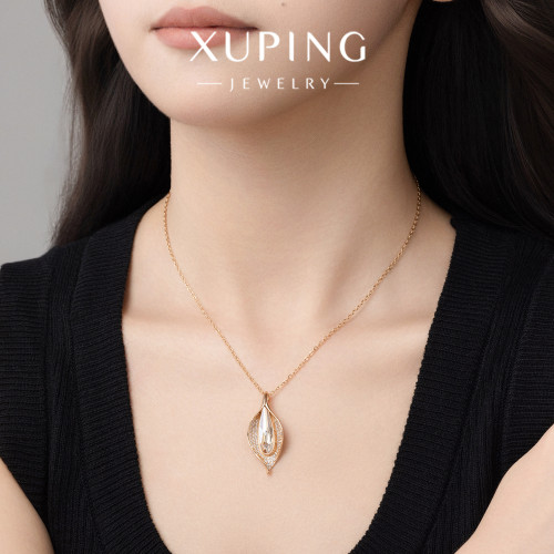 柔柔時尚輕奢重工合金馬蹄蓮仿水晶項鍊 柔柔時尚輕奢重工合金馬蹄蓮仿水晶項鍊