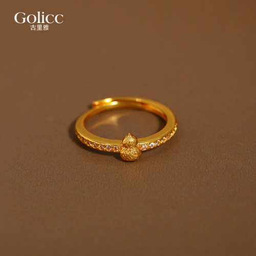 古法沙金微鑲葫蘆開口戒指女輕奢高級感尾戒巨好看的指環小衆設計