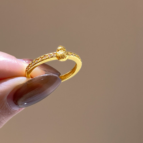 古法沙金微鑲葫蘆開口戒指女輕奢高級感尾戒巨好看的指環小衆設計