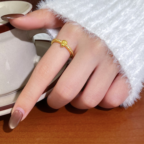 古法沙金微鑲葫蘆開口戒指女輕奢高級感尾戒巨好看的指環小衆設計