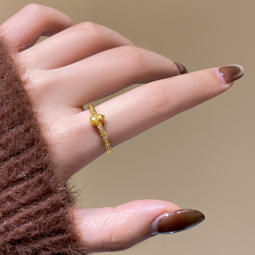 古法沙金微鑲葫蘆開口戒指女輕奢高級感尾戒巨好看的指環小衆設計