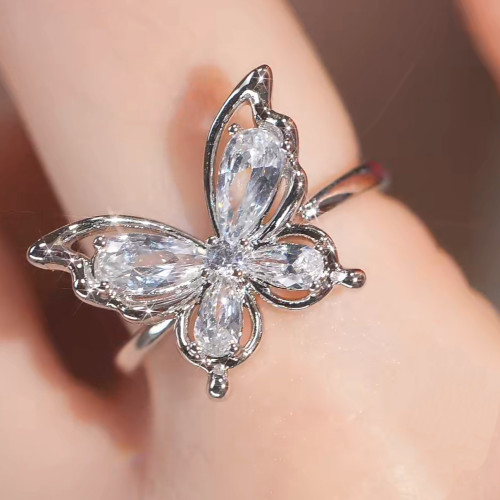 旭平蝴蝶戒指女小衆設計時尚個性指環輕奢高級感開口不調節食指戒