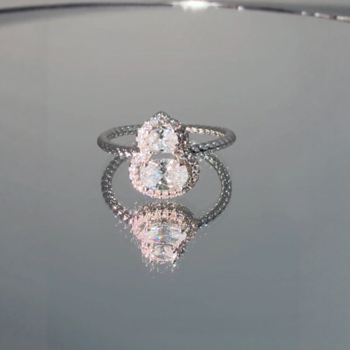 豔豔【清風徐來】葫蘆戒指新中式白色微鑲閃亮高級感氣質銀色戒子