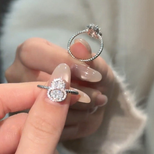 豔豔【清風徐來】葫蘆戒指新中式白色微鑲閃亮高級感氣質銀色戒子