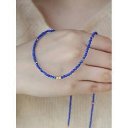 天然青金石鎖骨鍊素圈2mm小米珠項鍊簡約大方新中式國風小衆設計