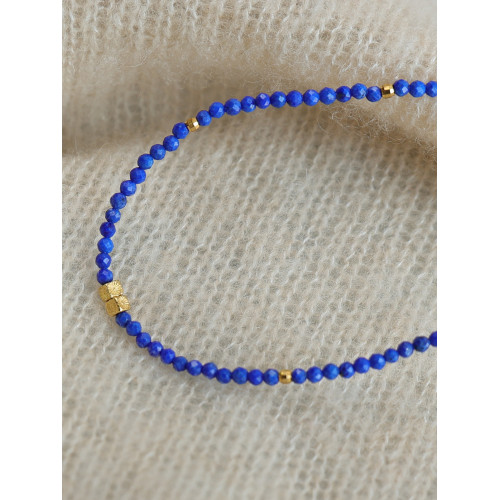 天然青金石鎖骨鍊素圈2mm小米珠項鍊簡約大方新中式國風小衆設計