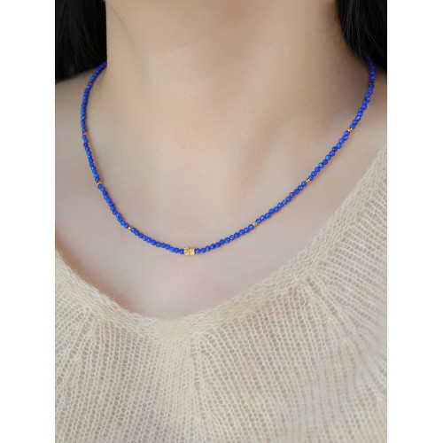 天然青金石鎖骨鍊素圈2mm小米珠項鍊簡約大方新中式國風小衆設計