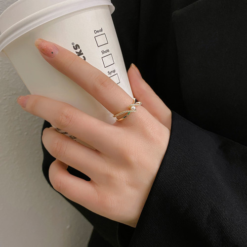 獨特交叉珍珠戒指2026年新款潮女時尚個性開口食指戒輕奢氣質指環