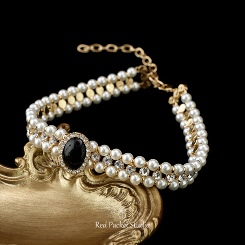 紅口袋法式復古珍珠項鍊頸鏈新娘配飾婚紗飾品小衆輕奢禮服choker