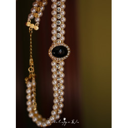 「巴黎黑美人」法式輕奢復古宮廷高級感多層鑲鑽珍珠項鍊鎖骨鍊女