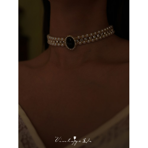「巴黎黑美人」法式輕奢復古宮廷高級感多層鑲鑽珍珠項鍊鎖骨鍊女