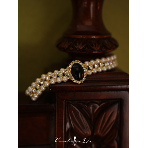 「巴黎黑美人」法式輕奢復古宮廷高級感多層鑲鑽珍珠項鍊鎖骨鍊女