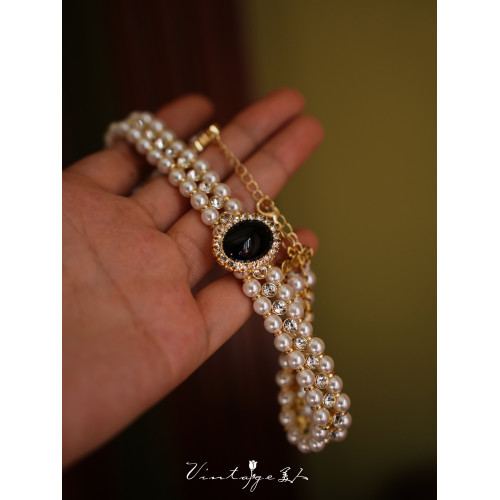 「巴黎黑美人」法式輕奢復古宮廷高級感多層鑲鑽珍珠項鍊鎖骨鍊女