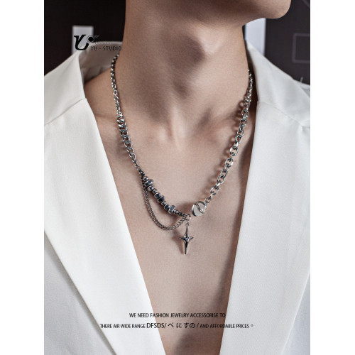 YUSTUDIO原創〈一輪明月〉星芒項鍊男女潮冷淡風高級感小衆鈦鋼頸