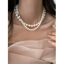 施家珍珠項鍊女小衆輕奢設計高級感簡約氣質鎖骨鍊元寶釦子毛衣鏈