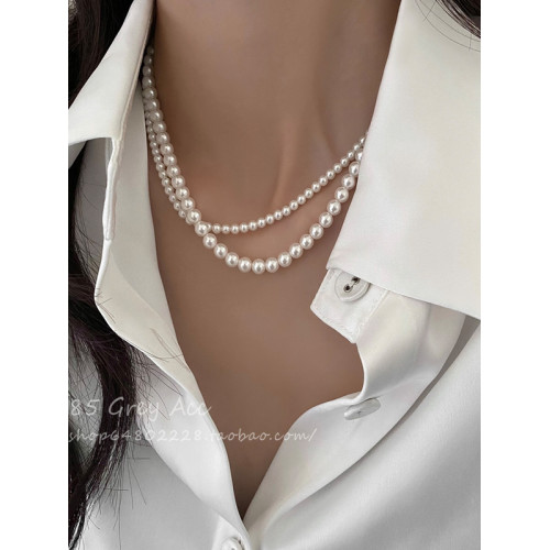 施家珍珠項鍊女小衆輕奢設計高級感簡約氣質鎖骨鍊元寶釦子毛衣鏈