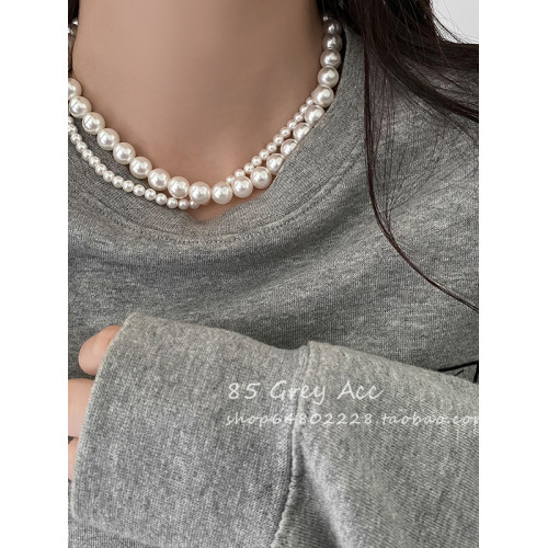 施家珍珠項鍊女小衆輕奢設計高級感簡約氣質鎖骨鍊元寶釦子毛衣鏈