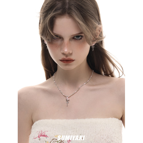 SUMIYAKI 玫瑰少女系列 春夏串珠拼色項鍊鎖骨鍊女小衆個性吊墜