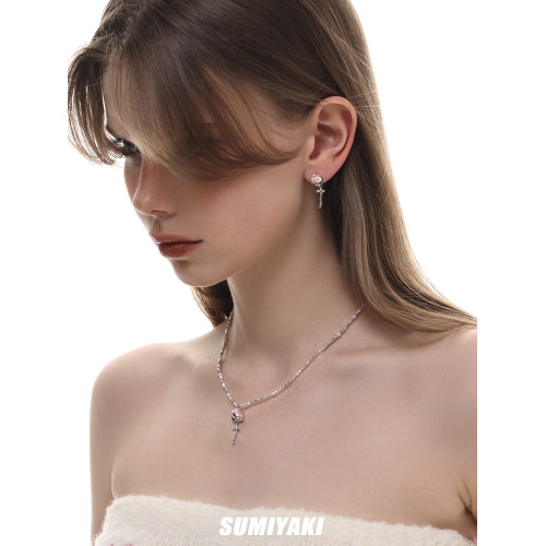 SUMIYAKI 玫瑰少女系列 春夏串珠拼色項鍊鎖骨鍊女小衆個性吊墜