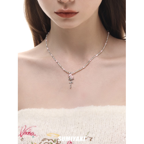 SUMIYAKI 玫瑰少女系列 春夏串珠拼色項鍊鎖骨鍊女小衆個性吊墜