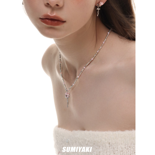 SUMIYAKI 玫瑰少女系列 春夏串珠拼色項鍊鎖骨鍊女小衆個性吊墜