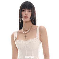 【明星同款】SUMIYAKI 美式巴洛克珍珠十字架項鍊高級曡帶毛衣鏈