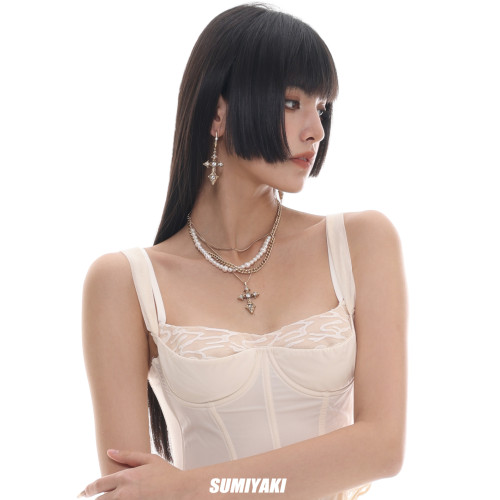 【明星同款】SUMIYAKI 美式巴洛克珍珠十字架項鍊高級曡帶毛衣鏈