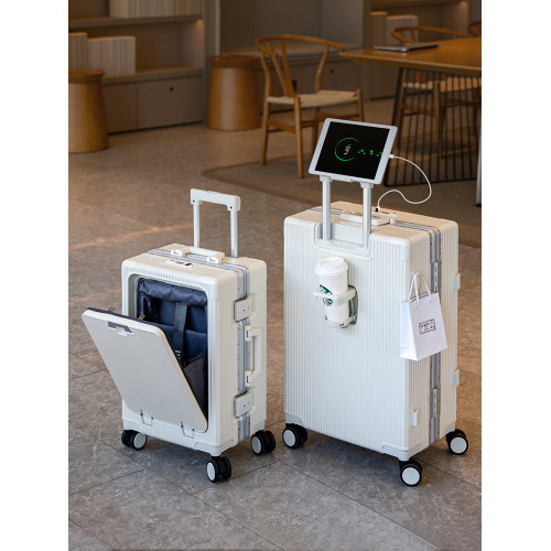 前開口多功能商務行李箱鋁框拉桿箱男女24密碼旅行箱登機箱子20寸