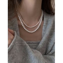 施家真多麻灰色雙層曡戴項鍊女輕奢氣質可拆分春秋毛衣鏈小衆頸鏈