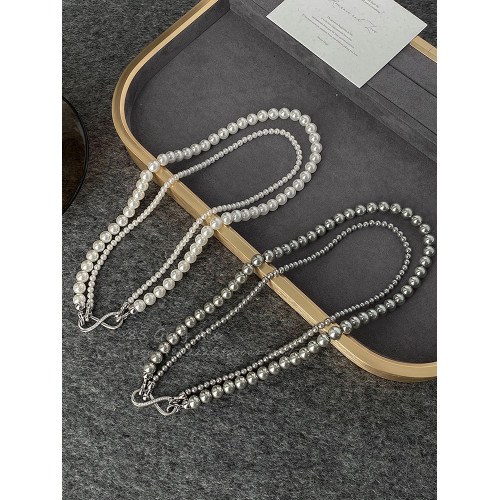 施家真多麻灰色雙層曡戴項鍊女輕奢氣質可拆分春秋毛衣鏈小衆頸鏈