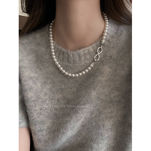 施家真多麻灰色雙層曡戴項鍊女輕奢氣質可拆分春秋毛衣鏈小衆頸鏈