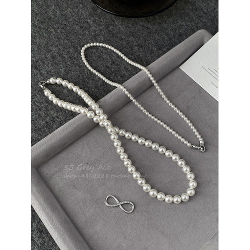 施家真多麻灰色雙層曡戴項鍊女輕奢氣質可拆分春秋毛衣鏈小衆頸鏈