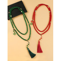 風108顆硃砂串珠斜背鏈長款項鍊新中式文藝復古女流蘇毛衣鏈