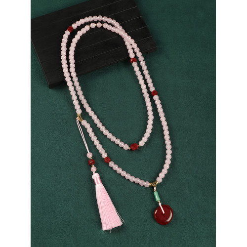 風108顆硃砂串珠斜背鏈長款項鍊新中式文藝復古女流蘇毛衣鏈