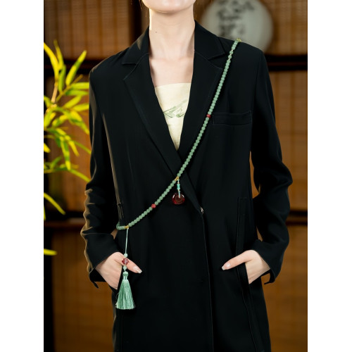 風108顆硃砂串珠斜背鏈長款項鍊新中式文藝復古女流蘇毛衣鏈