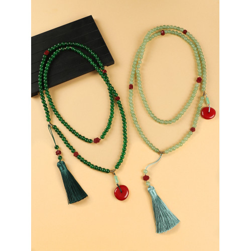 風108顆硃砂串珠斜背鏈長款項鍊新中式文藝復古女流蘇毛衣鏈