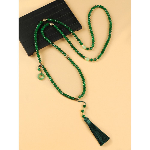 風108顆硃砂串珠斜背鏈長款項鍊新中式文藝復古女流蘇毛衣鏈