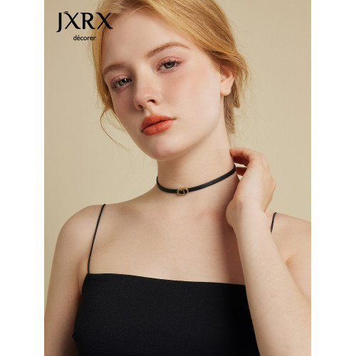 JXRX豬鼻子黑色項鍊女輕奢小衆choker頸鏈2025新款爆款項圈鎖骨鍊
