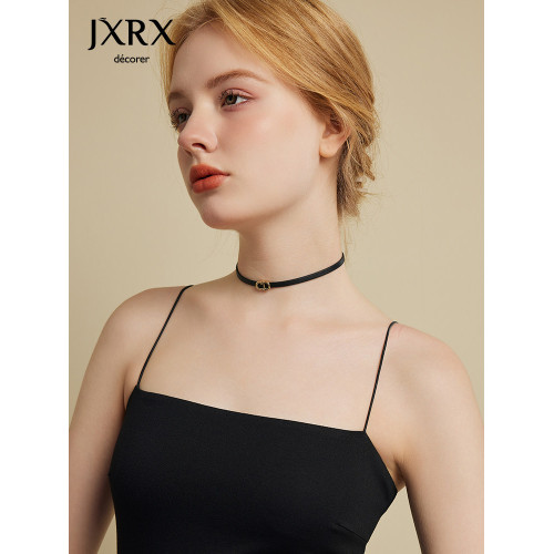 JXRX豬鼻子黑色項鍊女輕奢小衆choker頸鏈2025新款爆款項圈鎖骨鍊