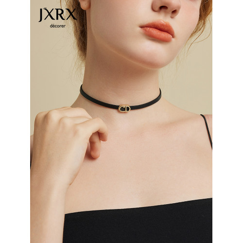 JXRX豬鼻子黑色項鍊女輕奢小衆choker頸鏈2025新款爆款項圈鎖骨鍊