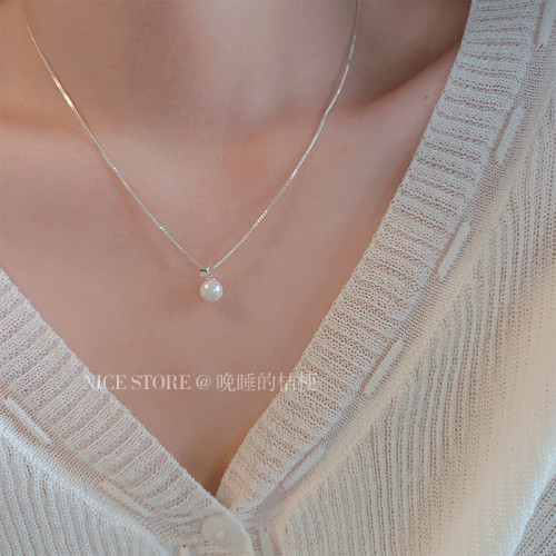 晚睡的桔梗「心上月」輕奢法式淡水珍珠項鍊mini簡約通勤蛇骨鏈女