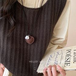 布藝愛心銀色吊墜項鍊女長款掛脖毛衣鏈輕奢高級感簡約百搭配飾品