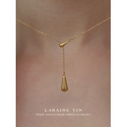 LARAINE YIN小衆設計水滴項鍊簡約氣質高級感鋼鎖骨鍊鍍18k金